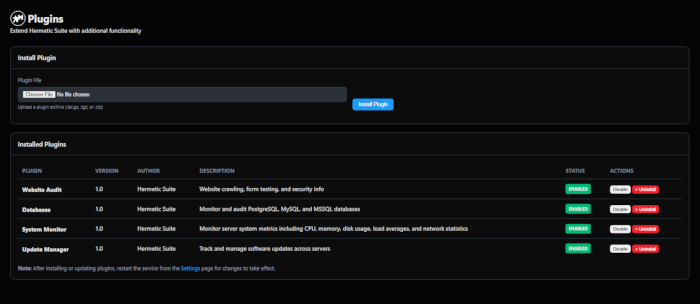 Plugin Management Screenshot
